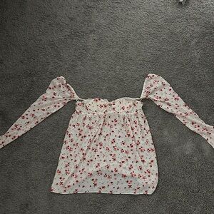 White Floral Off-Shoulder Top with Red Rose Print
